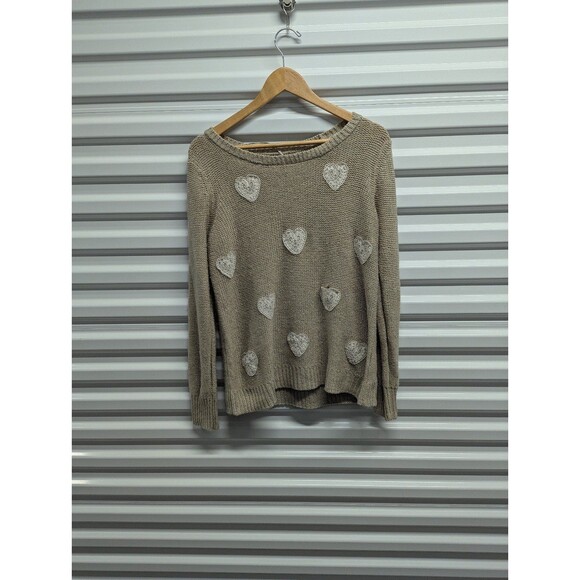 Lauren Conrad Size Large Beige and Lace Heart Sweater - Picture 1 of 8